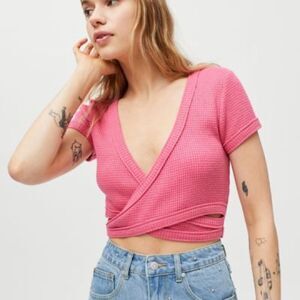 Urban Outfitters Karlie Pink Waffle Wrap Top Sz Large